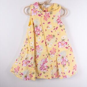 Catimini Floral Dress Kids 3T Yellow Pink Sleeveless Peter Pan Collar Bee Print